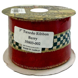 Mackenzie Childs Ribbon Courtly Check Tuxedo Berry 3" Wired 10 Yd HTF Sealed New